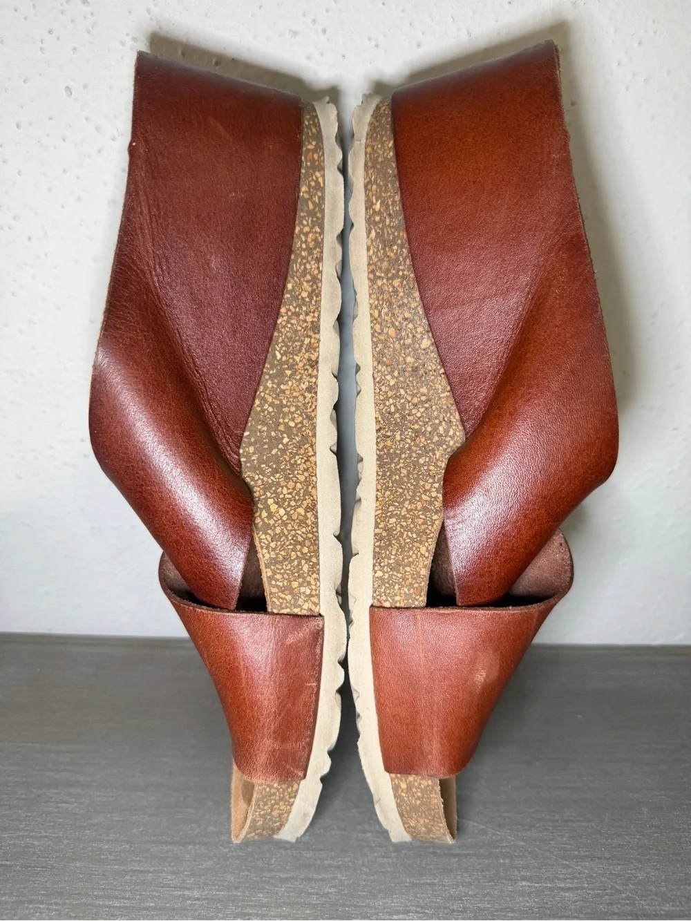 Yokono Spain Brown Leather Platform Slide Sandals Sz. 8 Minimalist Boho